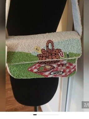 Beaded Picnic Basket Should Bag in White, Green, Red